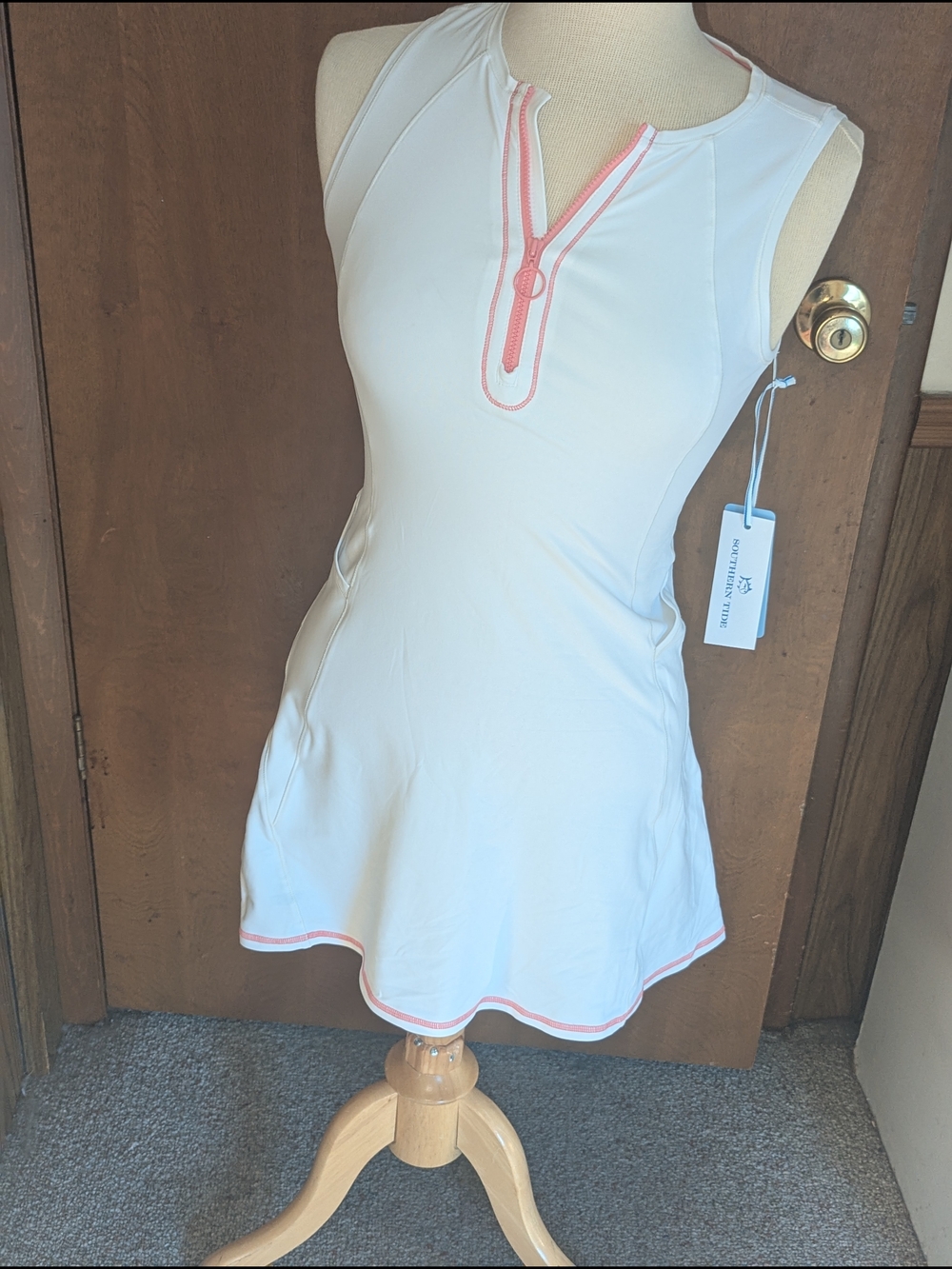 Southern Tide White Sleeveless Tennis Dress with Pink Trim